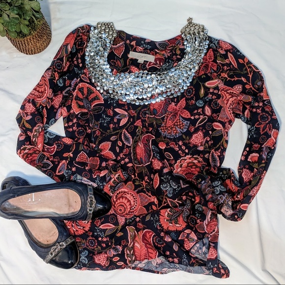 LOFT Tops - Ann Taylor LOFT Navy Blue Floral Print Blouse